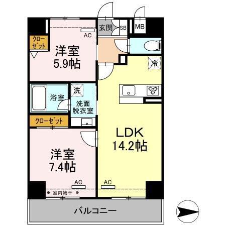 セブンリリー矢巾(2LDK/6階)の間取り写真