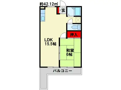 ラディア永犬丸(1LDK/2階)の間取り写真