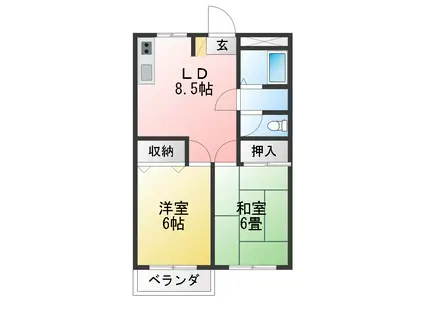 ハイブリッジ北方(2LDK/1階)の間取り写真