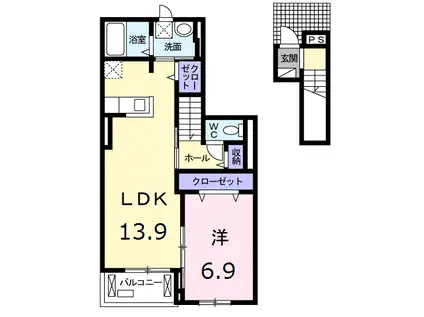 アルコバレー二III(1LDK/2階)の間取り写真