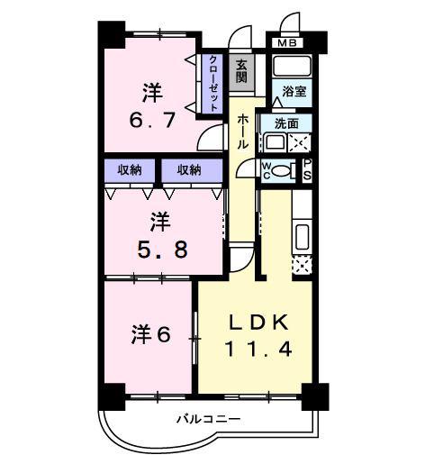 アバンツァートヒロタ(3LDK/3階)の間取り写真