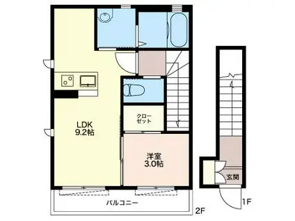メゾン・ド・ラ・ジェネッスIII(1LDK/2階)の間取り写真