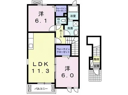 ジェントリー II棟(2LDK/2階)の間取り写真