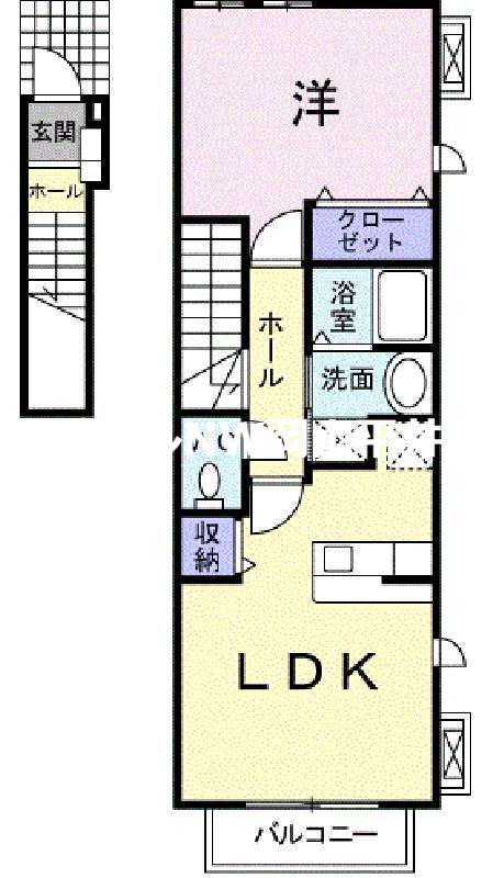 ミルフィーユ(1LDK/2階)の間取り写真