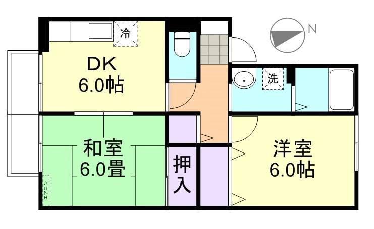 コンチェルト中央D棟(2DK/2階)の間取り写真