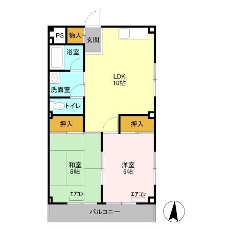 豊田マンション(2LDK/2階)の間取り写真