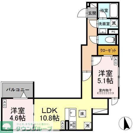 セレスティア前野町(2LDK/1階)の間取り写真