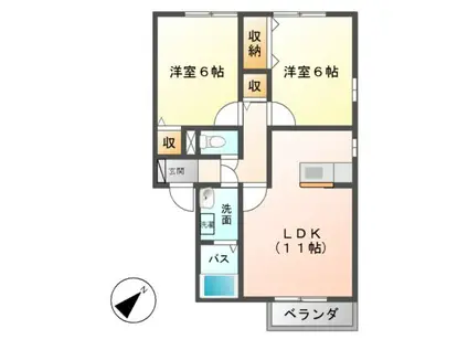 セレソン(2LDK/2階)の間取り写真