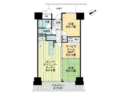 ガーデンコート簗瀬(2SLDK/12階)の間取り写真