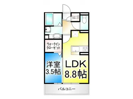 サンセール若里(1LDK/1階)の間取り写真