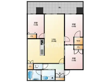 ライオンズタワー新大工町(3LDK/10階)の間取り写真