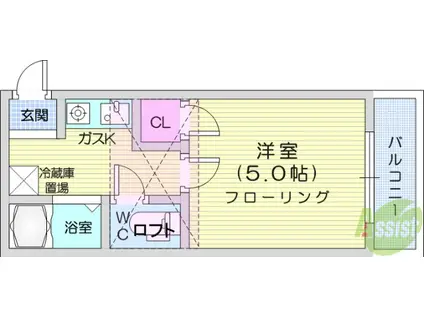 アップルハウス八乙女1(1K/2階)の間取り写真