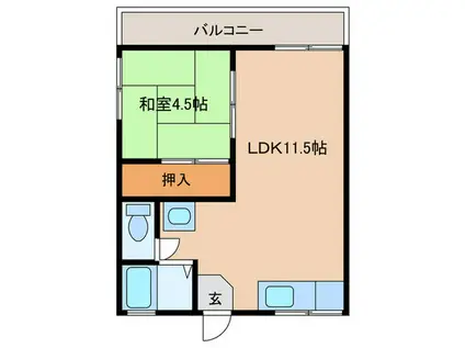 三国丘ハイツA棟(1LDK/2階)の間取り写真