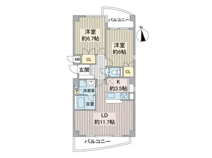 ビューテラス銀河(2LDK/1階)の間取り写真