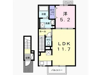 ミルトニアA(1LDK/2階)の間取り写真