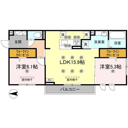 ドリーム大町(2LDK/1階)の間取り写真