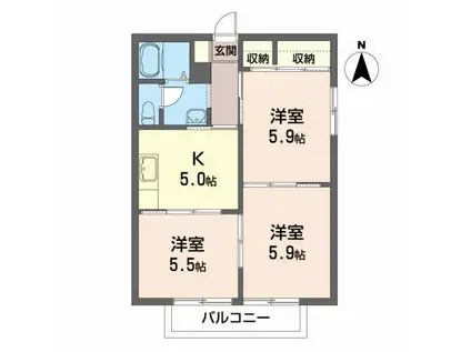 ディアス八桜 A(3K/2階)の間取り写真