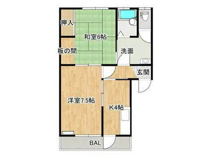 ローウェルハウス(2K/1階)の間取り写真