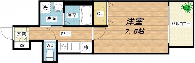 プレサンス堺筋本町駅前(1K/13階)の間取り写真