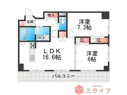 プライム(2LDK/4階)の間取り写真