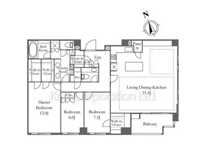 西麻布レジデンス(3LDK/2階)の間取り写真