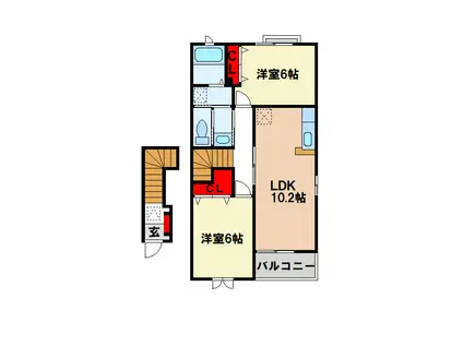 アンソレイエメゾンB(2LDK/2階)の間取り写真