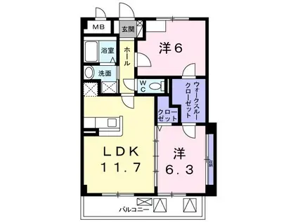 ソレアード山香(2LDK/1階)の間取り写真