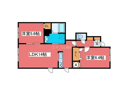 エクシードヒルA(2LDK/1階)の間取り写真