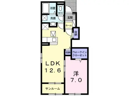 グランドソレーユ(1LDK/1階)の間取り写真