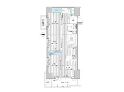 関寅ビル第10(3LDK/4階)の間取り写真