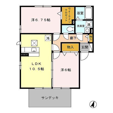 コンフォート壱番館・弐番館(2LDK/1階)の間取り写真