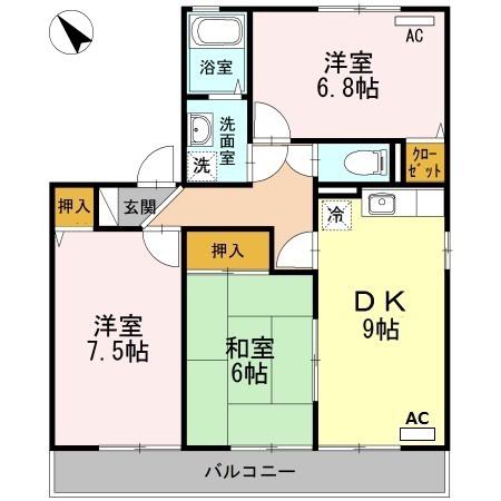 サザンローズサトウ(3DK/2階)の間取り写真