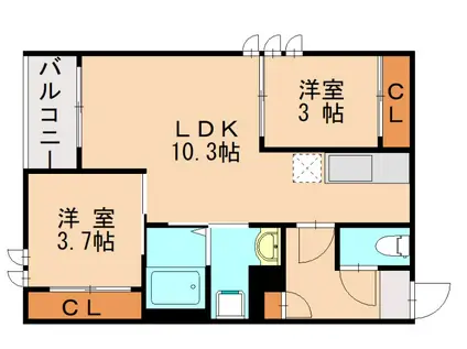 REGALEST MAPLE 千早(2LDK/2階)の間取り写真