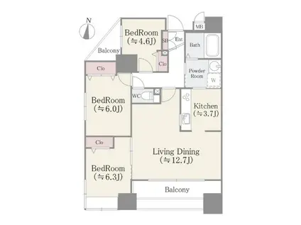 クレアールフレスカ(3LDK/4階)の間取り写真