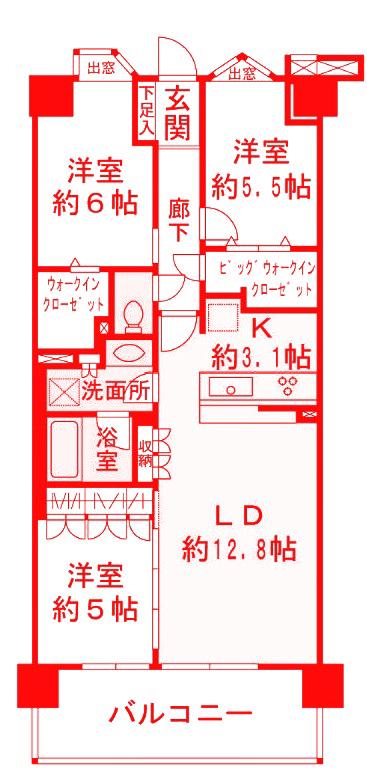 ヴェレーナグラン鎌倉大船瑞景(3LDK/3階)の間取り写真