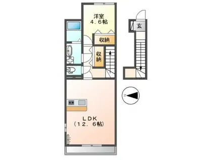 ラルーチェ倉敷(1LDK/2階)の間取り写真