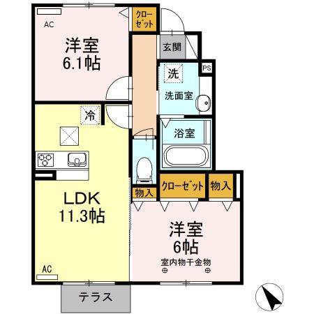 ALBA GLANDE B(2LDK/1階)の間取り写真