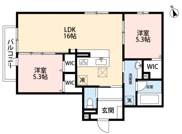 D-ROOM中筋I(2LDK/3階)の間取り写真