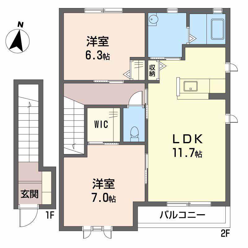 沢井手フラッツ(2LDK/2階)の間取り写真