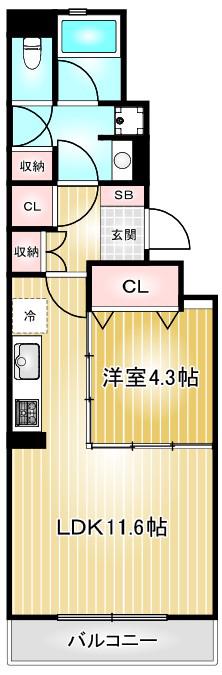 NODE プラス TSURUMAI(1LDK/1階)の間取り写真