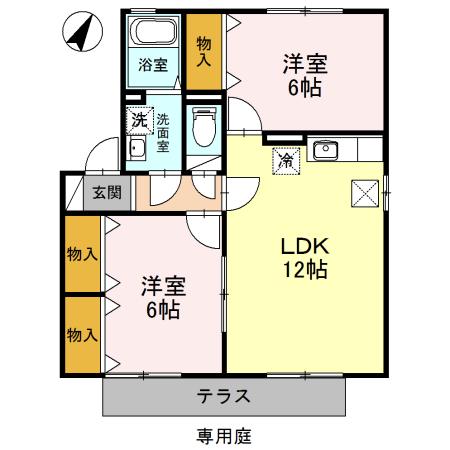セントラルハイツC(2LDK/1階)の間取り写真