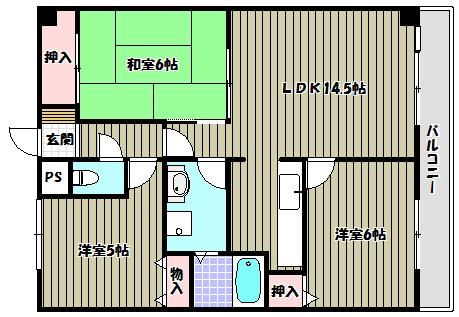 東尾マンション(3LDK/3階)の間取り写真