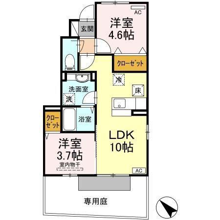 サンヒルズ愛坂 A棟(2LDK/1階)の間取り写真