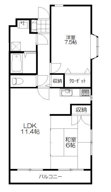 アフェクション倉田(2LDK/3階)の間取り写真