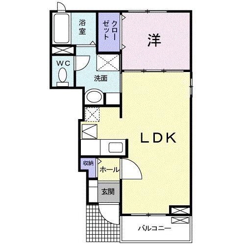 ソレアードB(1LDK/1階)の間取り写真