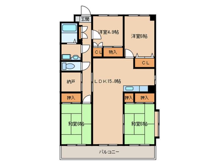 サンライズ長丘(4LDK/3階)の間取り写真