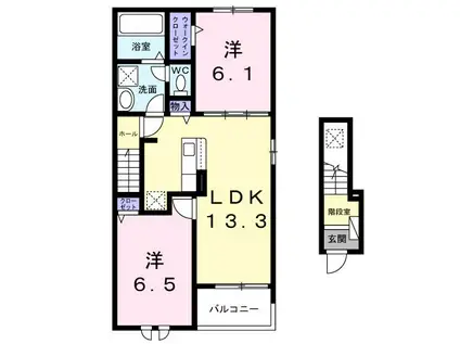 かもしま北町アパート(2LDK/2階)の間取り写真