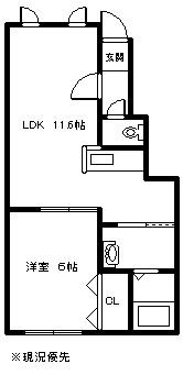  OLIVE旭町(1LDK/1階)の間取り写真