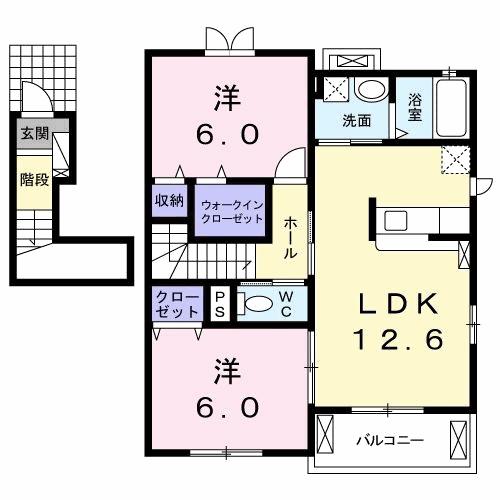 サンリットヴィラVI B(2LDK/2階)の間取り写真