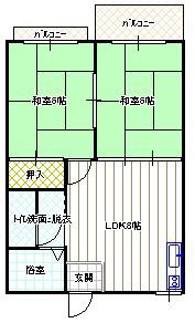 滝本ハイツC棟(2LDK/2階)の間取り写真